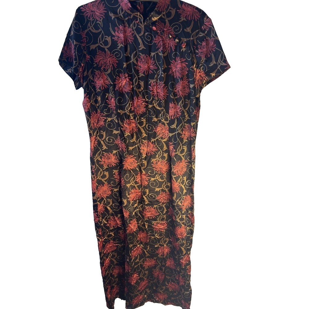 Vtg 90s Saint Tropez West Maxi Floral Dress Women 14 Side Slit‎ Artsy Unique